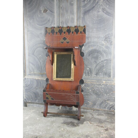 Source Unknown Other - Wall Shelf with Shaving Mirror, Wall Pocket, Towel Bar, Eastlake Victorian style